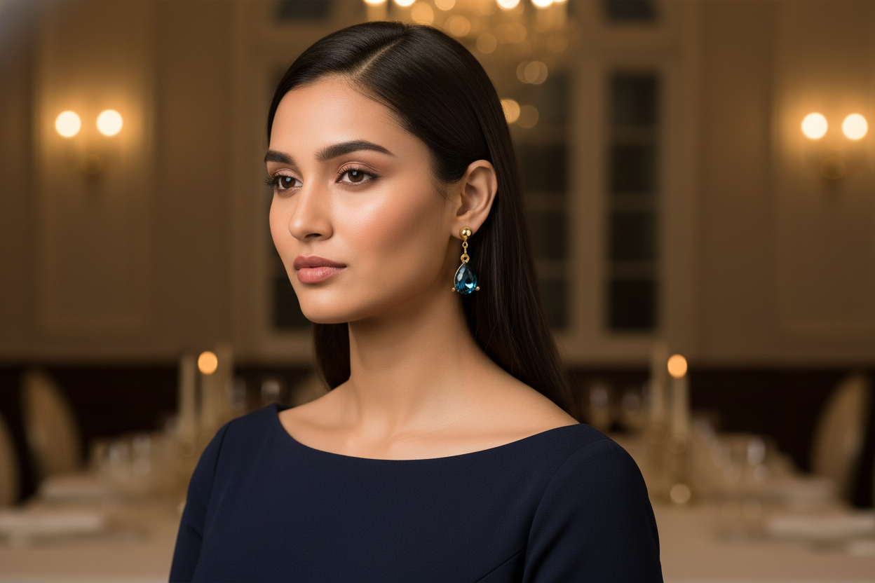Midnight Teardrop Elegance Swarovski Earrings (18K Gold Finish)