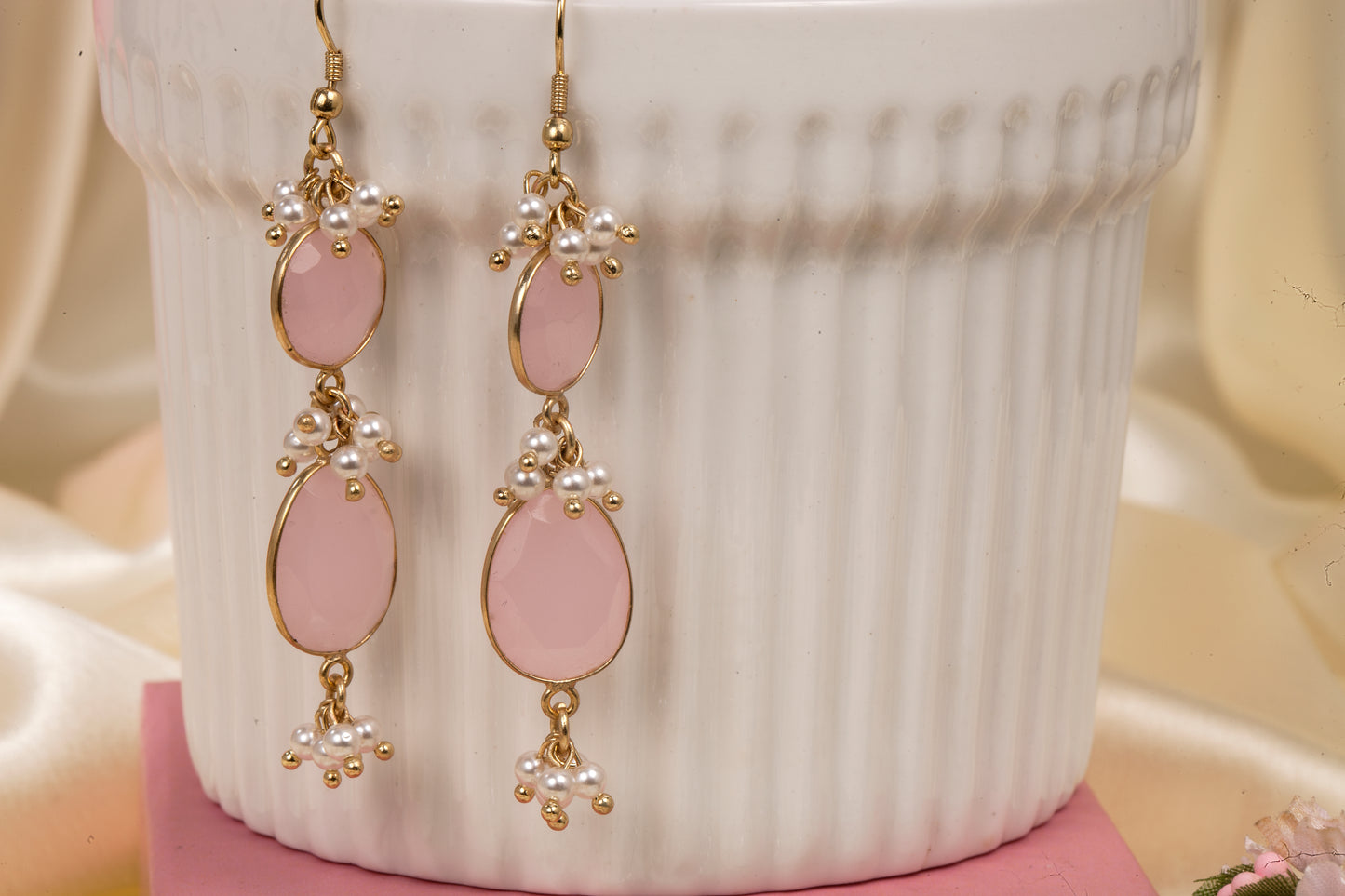 Blush Grace Drop Earrings - Swarovski Pearls