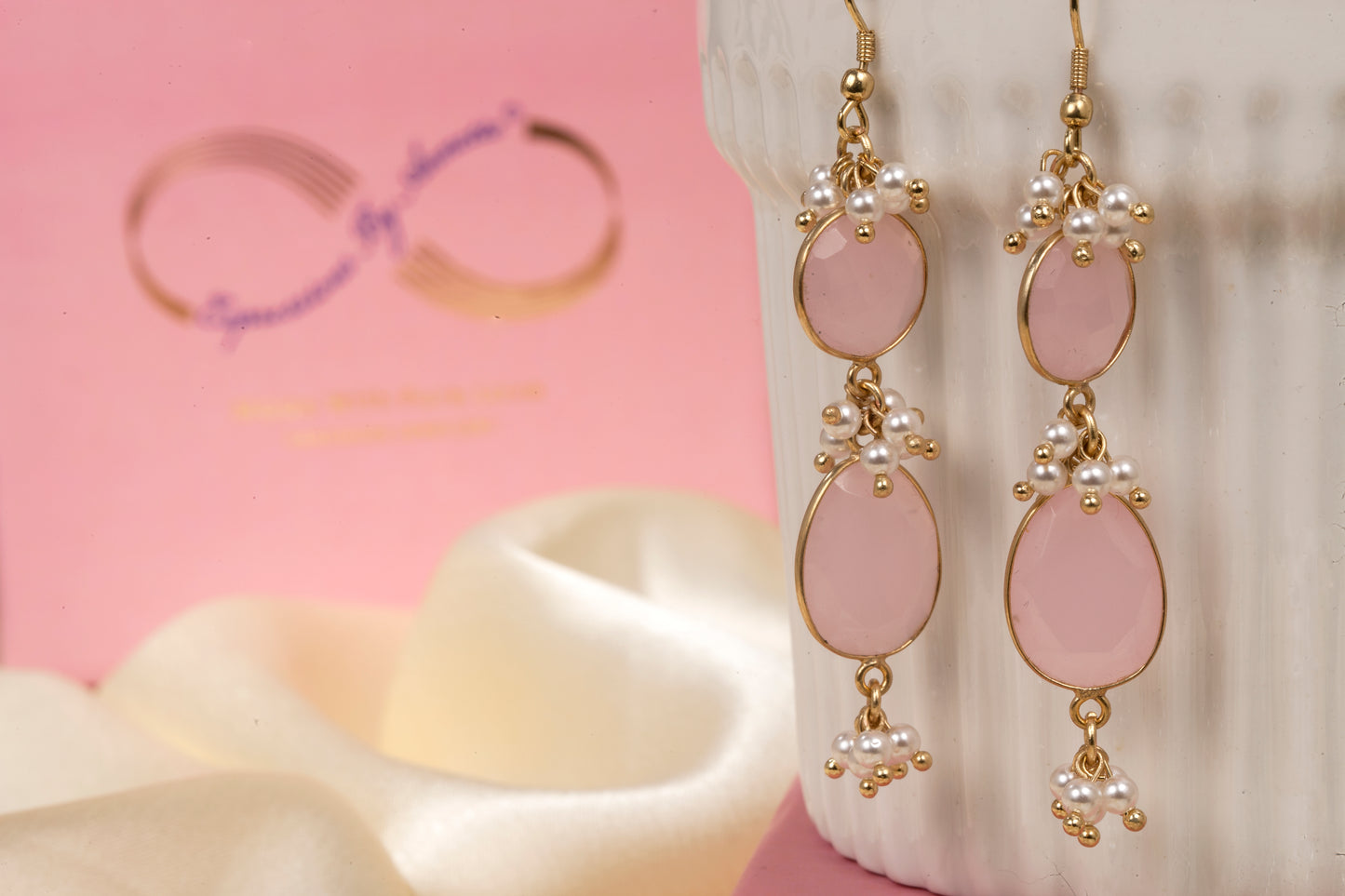 Blush Grace Drop Earrings - Swarovski Pearls