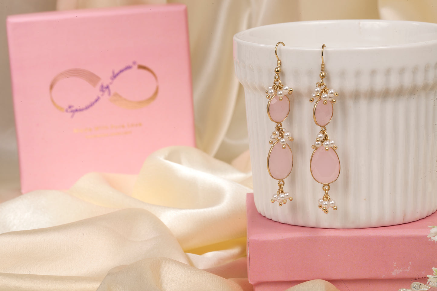 Blush Grace Drop Earrings - Swarovski Pearls