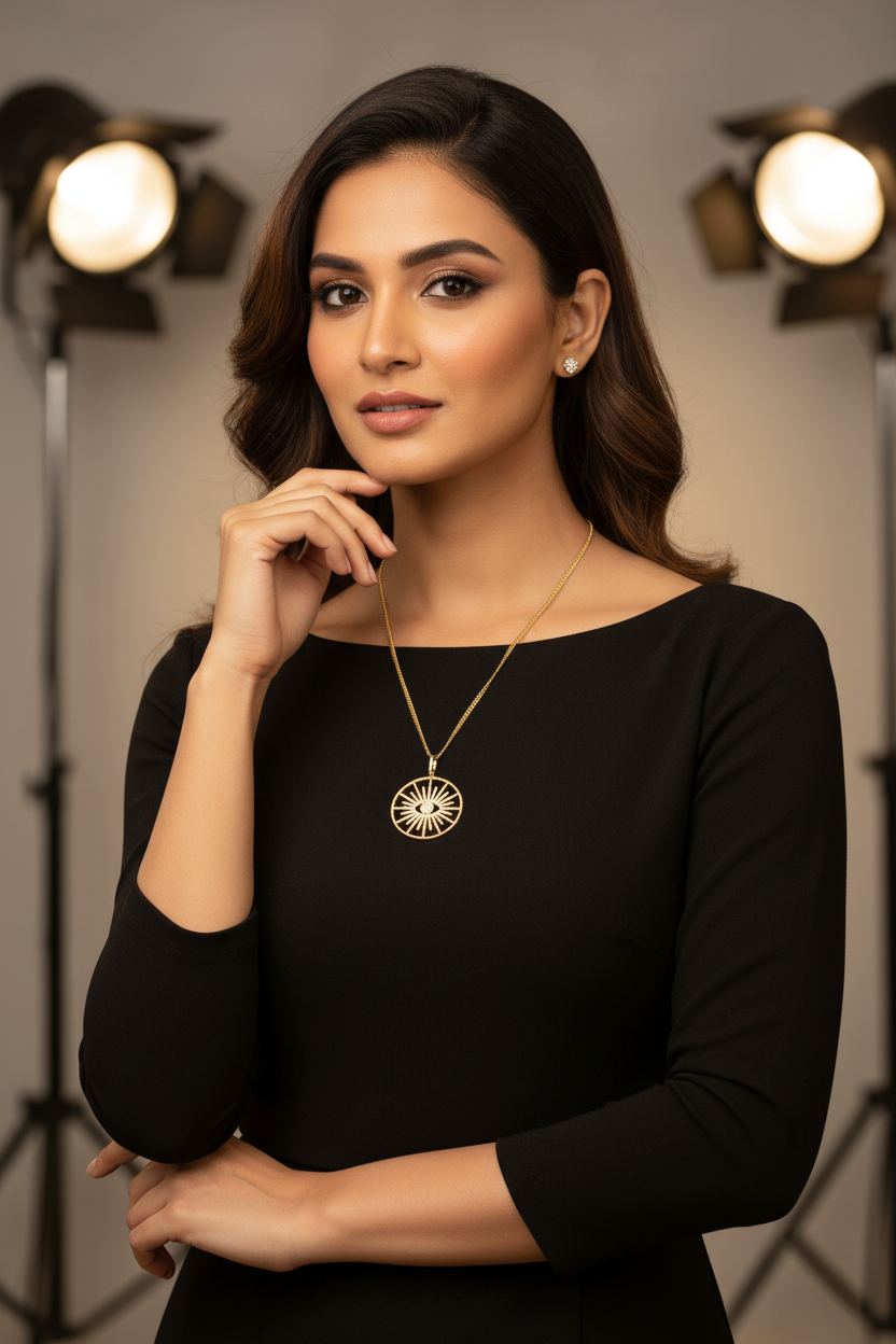Radiant Eye Pendant Necklace (18K Gold Finish)