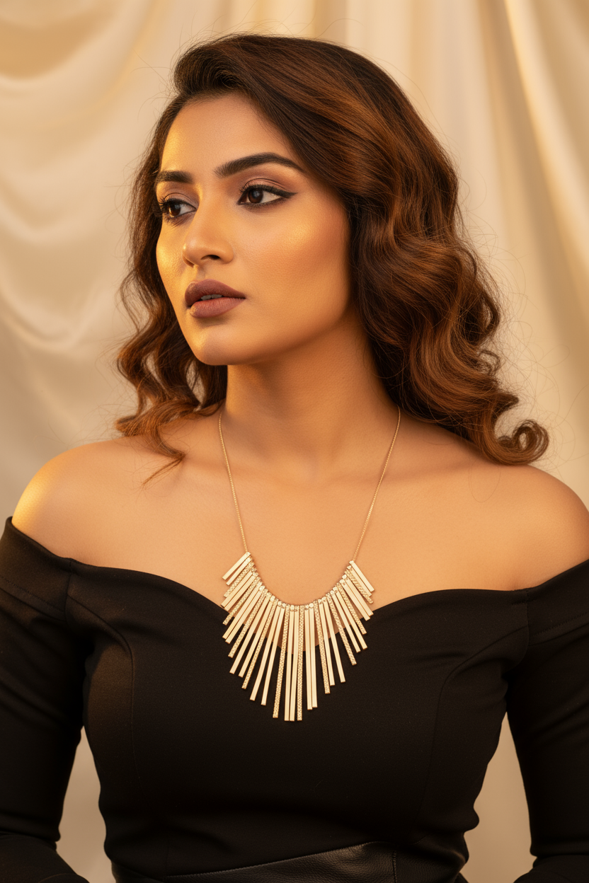 Golden Radiance Fringe Collar Necklace