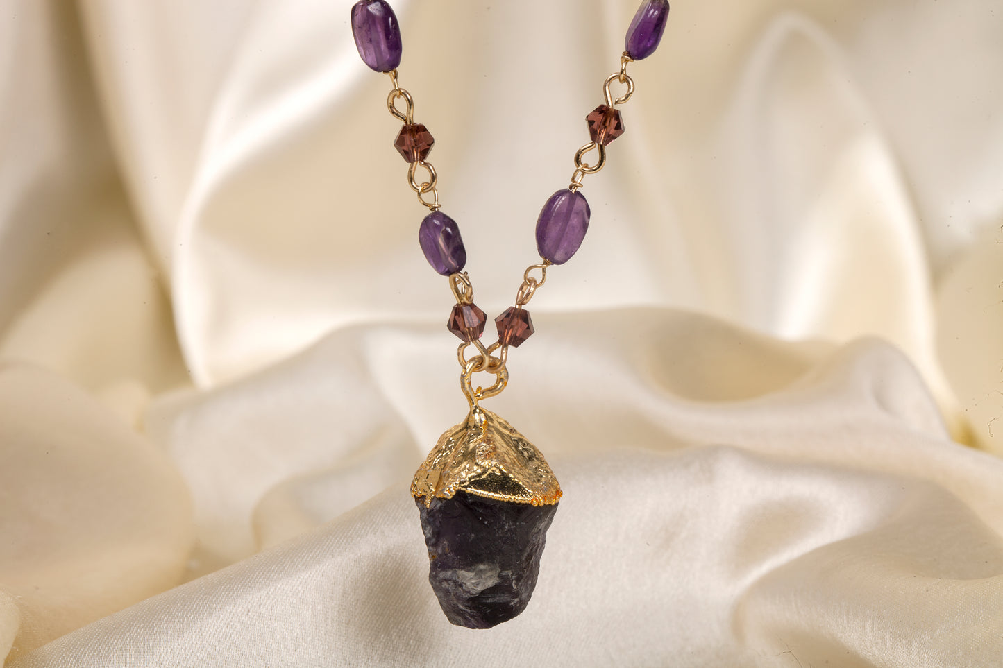 Amethyst Earth Raw Stone Pendant Necklace